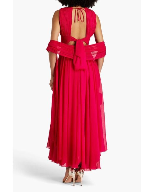 Maria Lucia Hohan Red Ira Pintucked Georgette Gown