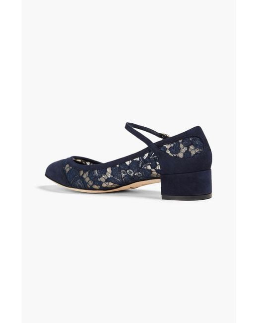 Dolce & Gabbana Blue Corded Lace And Suede Mary Jane Pumps
