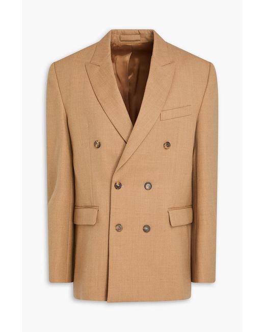 Wardrobe NYC Natural Double-Breasted Wool-Blend Flannel Blazer