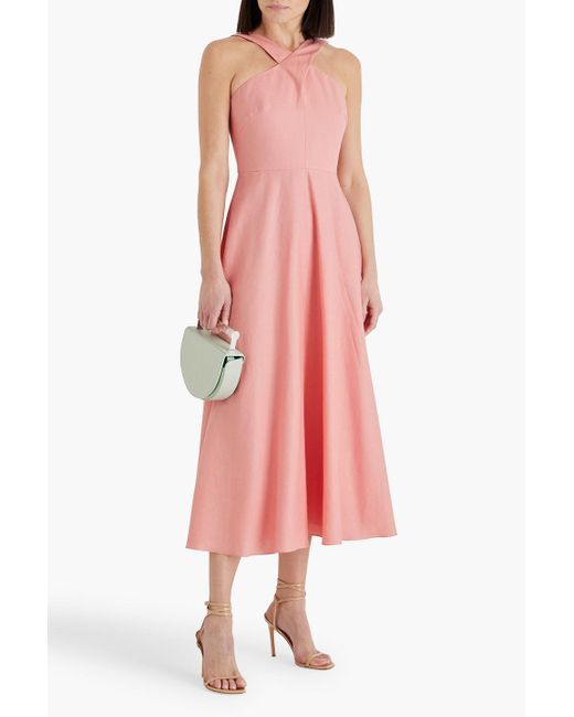 Mikael Aghal Pink Cotton And Linen-Blend Midi Dress