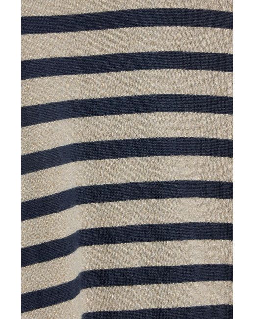 Brunello Cucinelli Gray Metallic Striped Cashmere-Blend Turtleneck Top