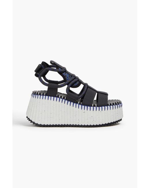 Chloé Blue Nama Grosgrain, Rope And Jacquard-knit Platform Sandals