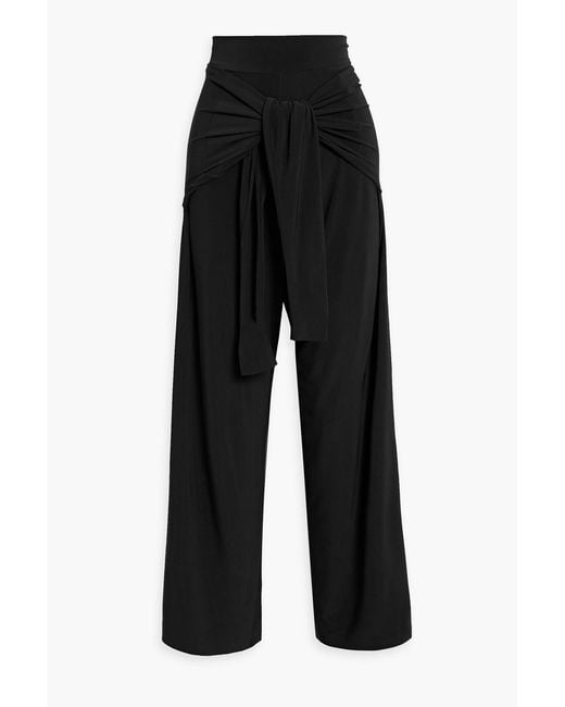 Norma Kamali Black Tie-front Stretch-jersey Wide-leg Pants