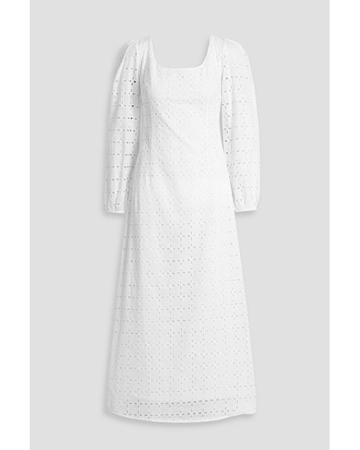 HVN White Jules Broderie Anglaise Cotton Maxi Dress