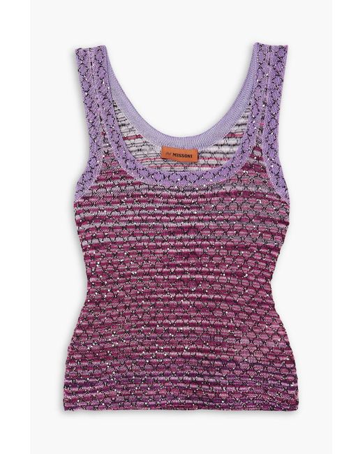 Missoni Purple Embellished Crochet-knit Tank