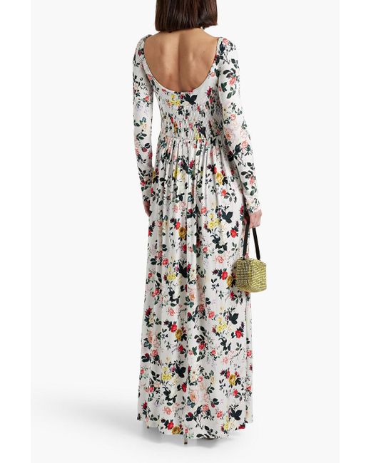 Rabanne White Pintucked Floral-print Stretch-jersey Maxi Dress