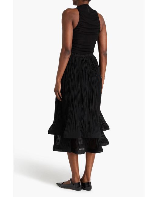 Erdem Black Plissé-georgette Midi Skirt
