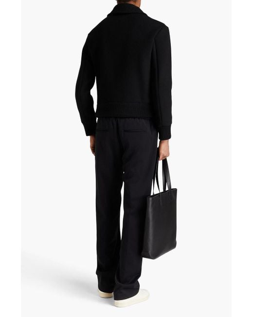 Emporio Armani Black Ribbed Knit-paneled Wool-blend Felt Jacket for men
