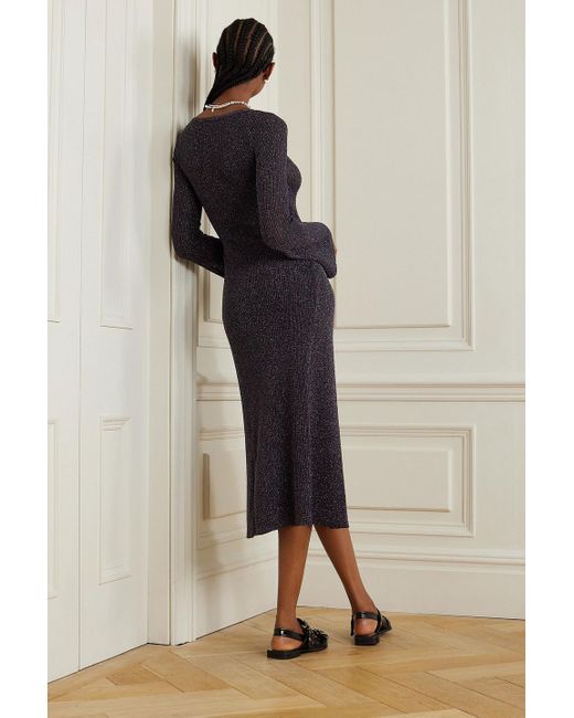knee length dresses for ladies Ganni // Pink Marled Ribbed Knit Midi Dress  VSP Consignment