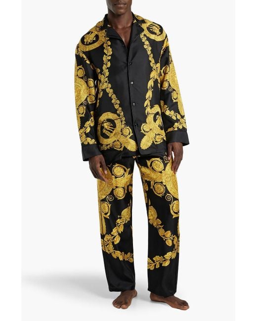 Versace Yellow Printed Silk-twill Pajama Pants for men