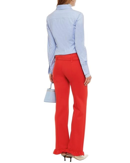 Prada Red Ruffle-trimmed Stretch-jersey Straight-leg Pants