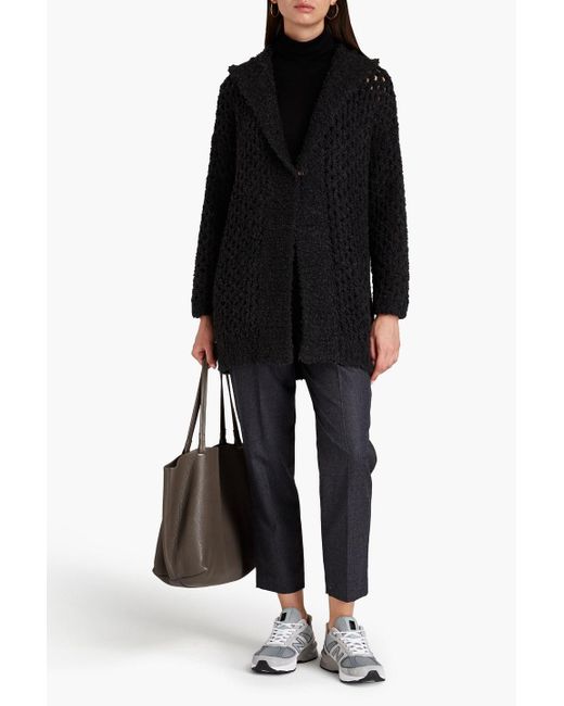 Brunello Cucinelli Black Open-knit Camel Wool And Silk-blend Hooded Cardigan