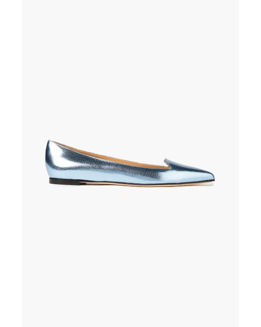 Sergio Rossi Blue Metallic Cracked-leather Point-toe Flats