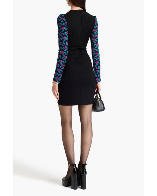 Diane von Furstenberg Blue Bedrucktes minikleid aus jersey mit einsätzen aus stretch-mesh