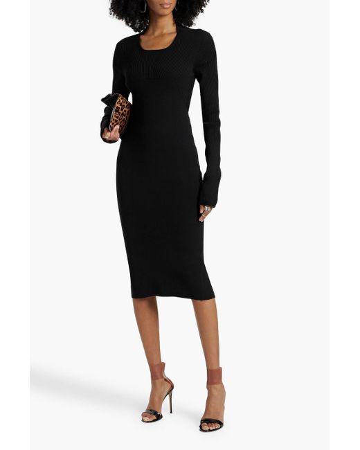 Rick Owens Black Column Cutout Stretch-Knit Midi Dress