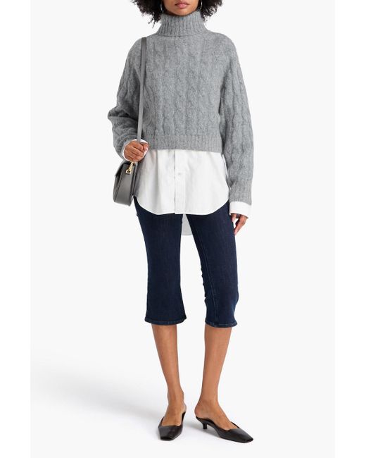 Brunello Cucinelli Gray Bead-Embellished Wool And Mohair-Blend Turtleneck Sweater