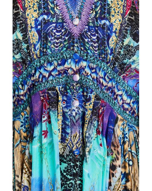 Camilla Blue Crystal-embellished Printed Silk Crepe De Chine Maxi Dress