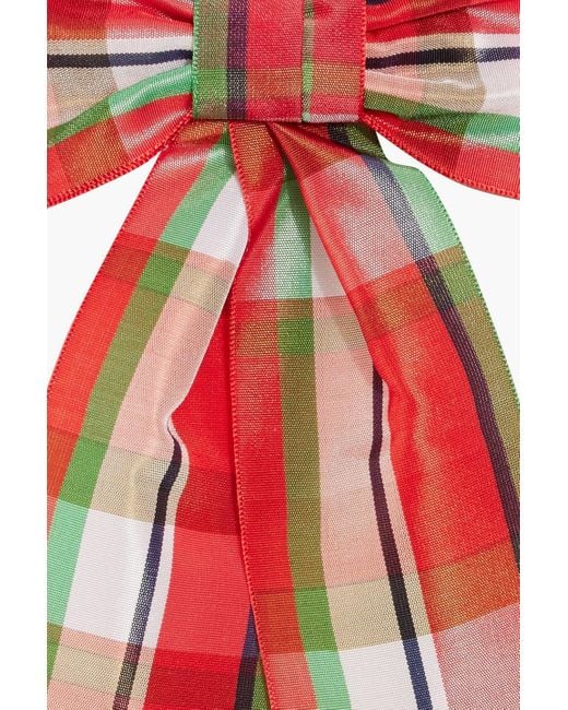 Jennifer Behr Red Bonnie Checked Organza Bow Hair Clip