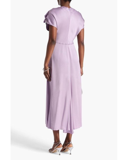 Victoria Beckham Purple Ruffled Satin-Crepe Midi Dress