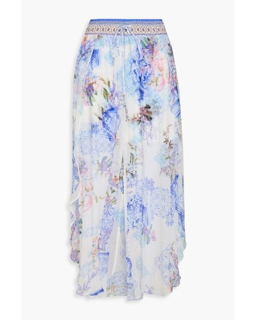 Camilla Blue Printed Silk-crepon Culottes