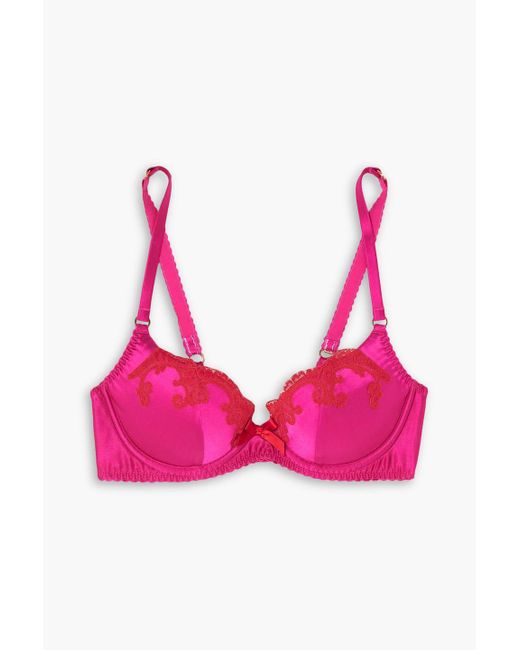 Agent Provocateur Pink Molly Lace-trimmed Stretch-silk Satin Underwired Bra