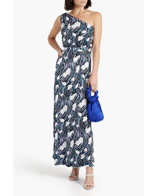 Diane von Furstenberg Blue Kiera One-shoulder Printed Jersey Maxi Dress