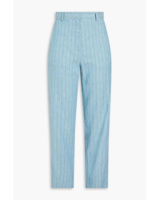 Day Birger et Mikkelsen Blue Pinstriped Linen-blend Twill Straight-leg Pants
