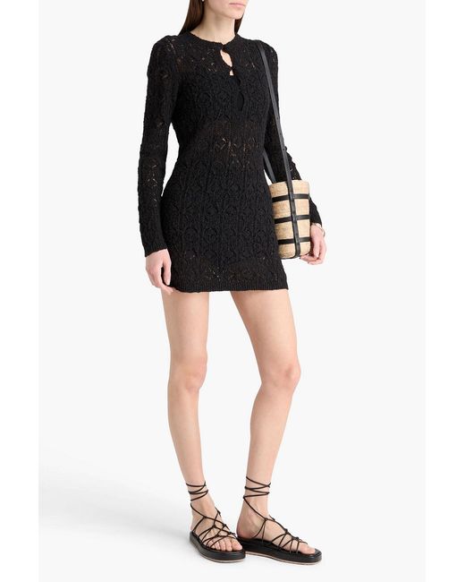 Loulou de Saison Black Evan Pointelle-knit Cotton-blend Mini Dress