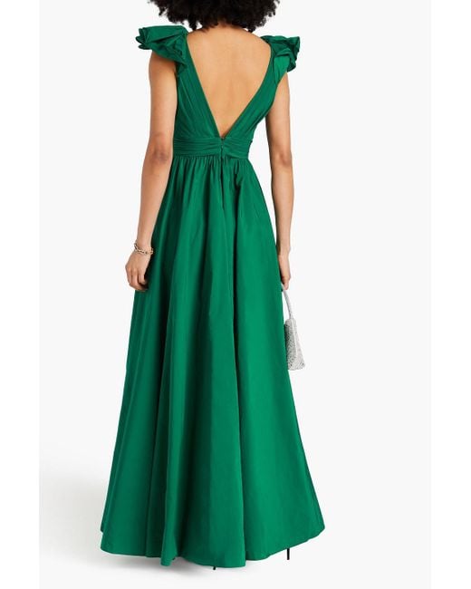 Marchesa Green Pleated Taffeta Gown