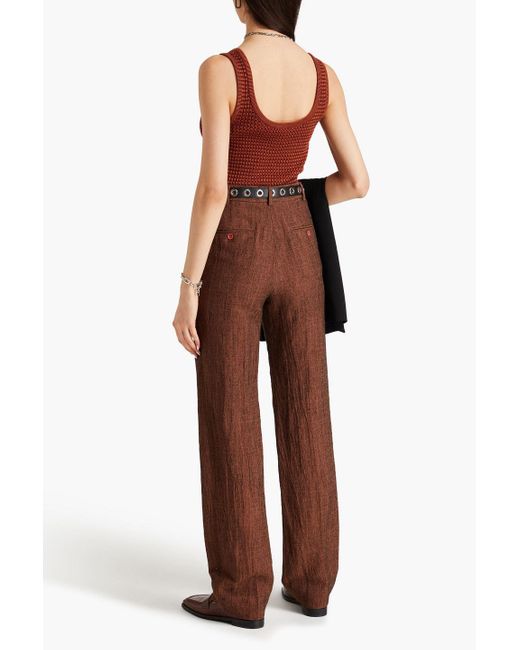 Acne Brown Linen And Wool-blend Gabardine Straight-leg Pants