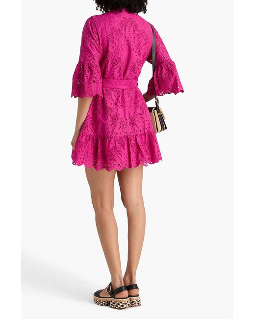 Farm Rio Pink Belted Broderie Anglaise Cotton Mini Dress