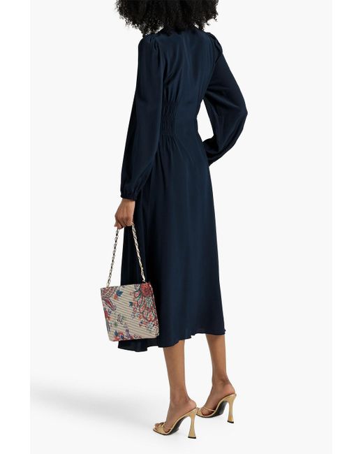 Ulla Johnson Blue Rouen midikleid aus crêpe de chine aus seide mit raffung