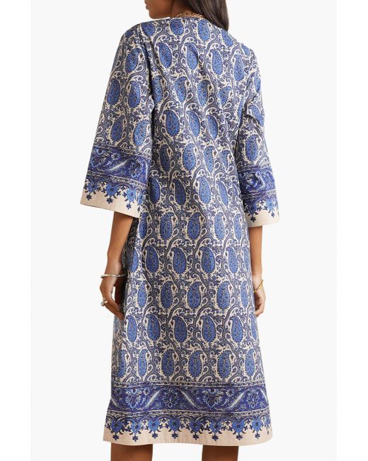 Cara Cara Martina Paisley Print Cotton Poplin Midi Dress In Blue Lyst Uk