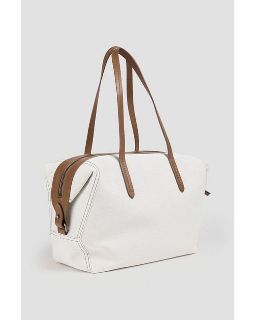 Brunello Cucinelli Natural Leather-Trimmed Cotton-Twill Tote