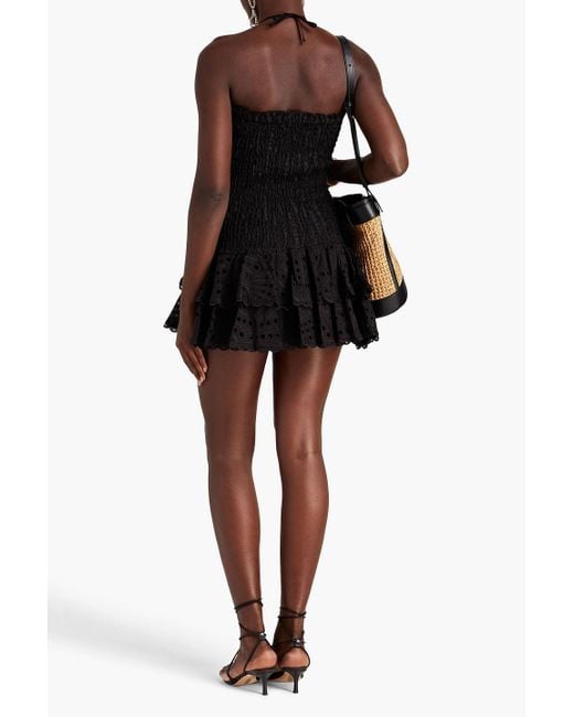 Charo Ruiz Black Megan Strapless Tiered Broderie Anglaise Cotton-blend Mini Dress