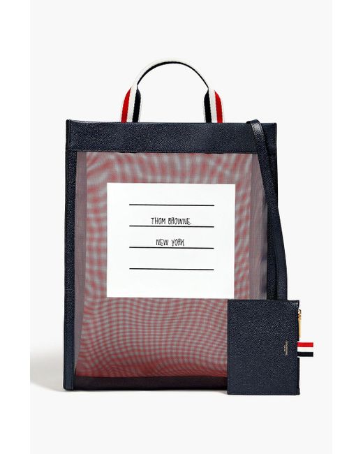 Thom Browne Blue Leather-trimmed Printed Mesh Tote