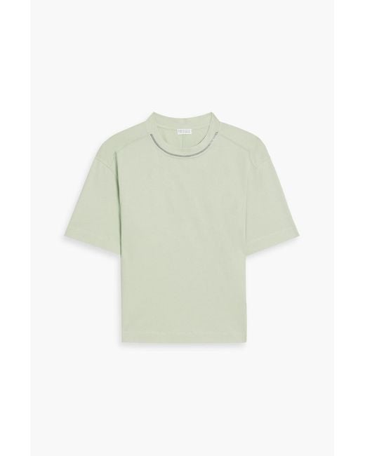 Brunello Cucinelli Green Bead-Embellished Cotton-Jersey T-Shirt