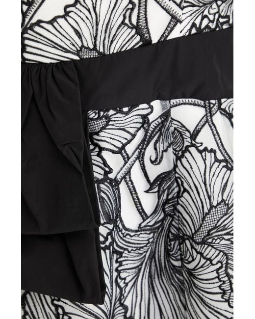 Marchesa Black Strapless Taffeta-paneled Embroidered Tulle Midi Dress