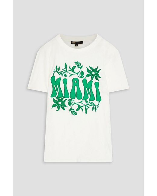 Maje Green Embroidered Cotton-jersey T-shirt