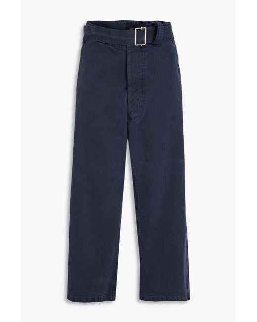 Maison Margiela Blue Cropped Belted Cotton Tapered Pants