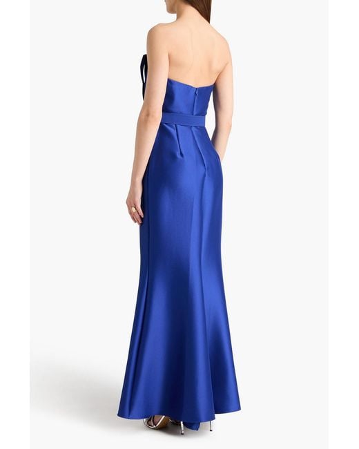 badgley mischka blue strapless dress Pleated Ruffle Drape Strapless Dress in Navy