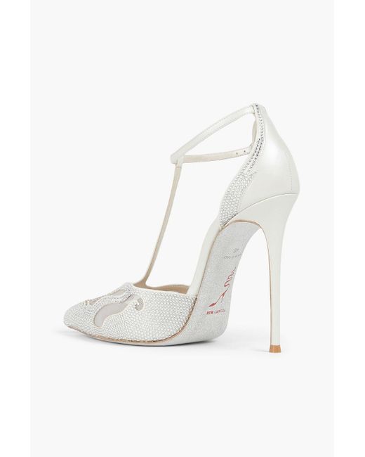 Rene Caovilla White Embellished Leather, Mesh, And Satin Pumps
