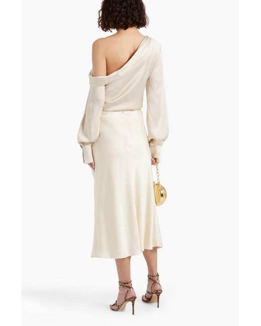 Jonathan Simkhai Natural Blane Draped Satin-Crepe Midi Skirt