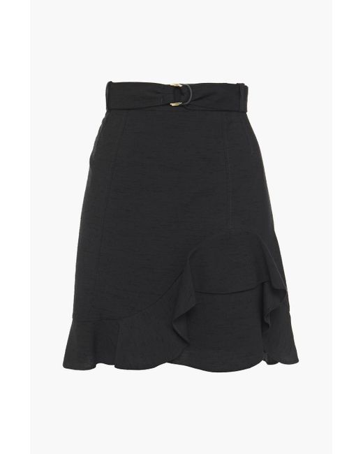 Sandro Synthetic Amy Belted Ruffled Slub Woven Mini Skirt in Black | Lyst