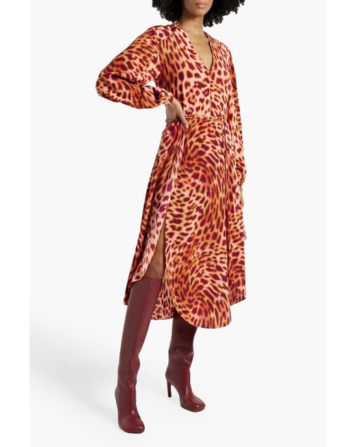 Stella McCartney Red Leopard-print Silk-chiffon Midi Dress