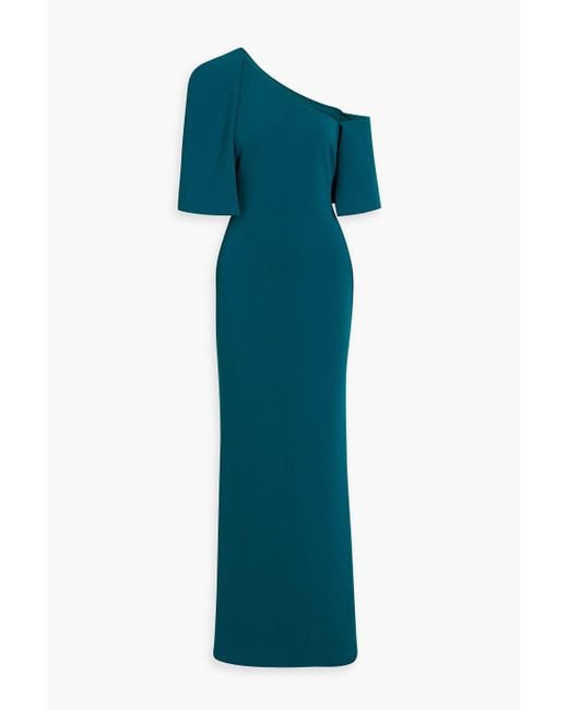 Badgley Mischka Blue One-shoulder Crepe Gown