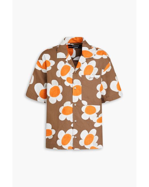 Jacquemus Orange Jean Embroidered Floral-print Cotton-poplin Shirt for men