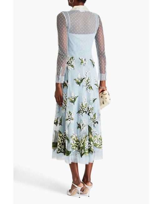 RED Valentino Embroidered Tulle And Point D'esprit Midi Dress in Green |  Lyst UK