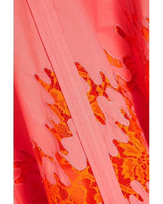 3.1 Phillip Lim Red Wrap-effect Lace-trimmed Cotton Midi Dress