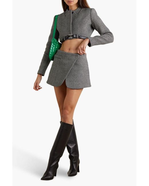 Coperni Gray Herringbone Wool-blend Tweed Mini Wrap Skirt